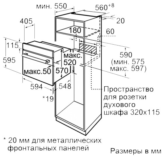 Встраиваемый духовой шкаф электрический bosch размеры