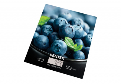 Весы кухонные CENTEK CT-2462 (Голубика) электронные, стеклянные, LCD, 190х200 мм, max 5кг, шаг 1г от магазина Лидер