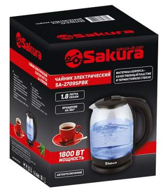 Чайник электрический SAKURA SA-2709SPBK  черный, 1.8л от магазина Лидер
